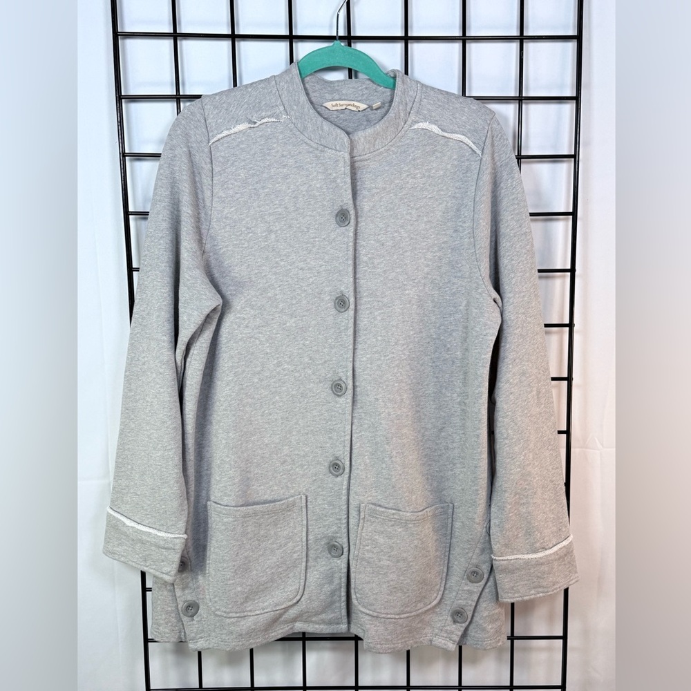 Soft Surroundings Button Up Cardigan Sweater Womens Medium Gray Coastal Cottage